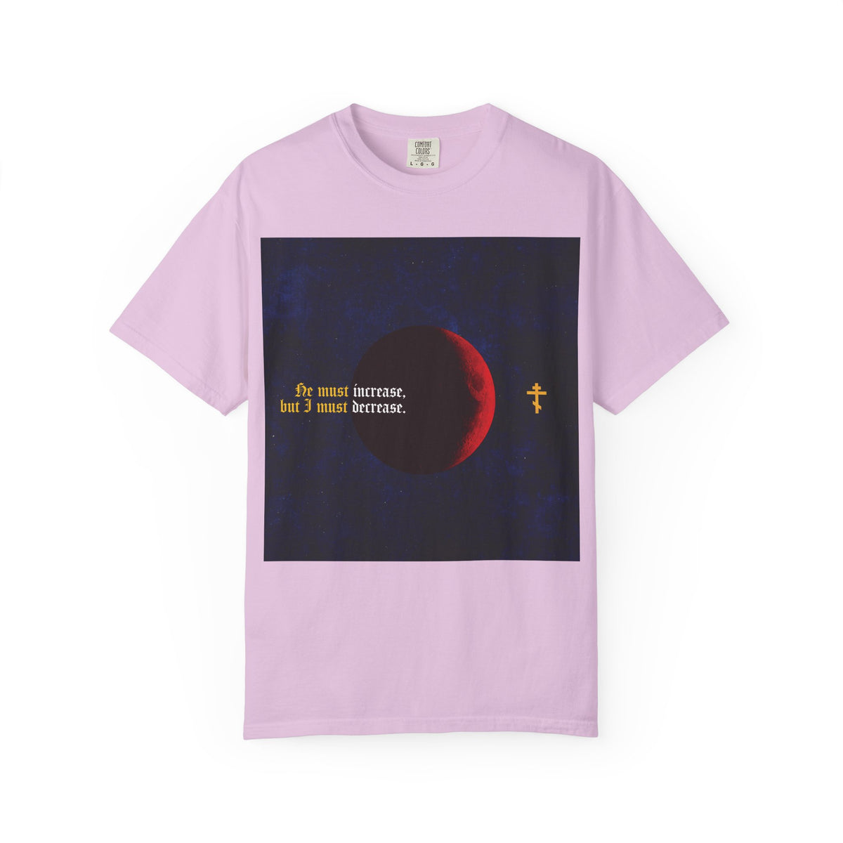 He Must Increase, and I Must Decrease (John 3:30) | John the Baptist | Moon & Gothic Text | Orthodox Christian Heavyweight Cotton Unisex Tee