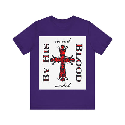 Washed/Covered By His Blood (1 John 1:7) | ICXC NIKA Ornate Red Orthodox Cross | Orthodox Christian Cotton T-Shirt