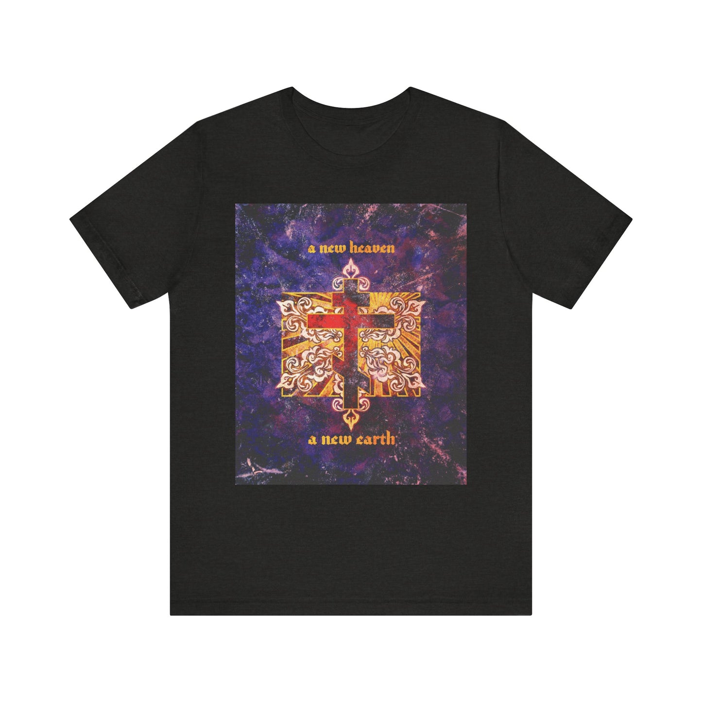 A New Heaven/A New Earth | Red Orthodox Cross on Textured Ornate Background | Apocalyptic | Orthodox Lightweight Cotton Unisex Tee