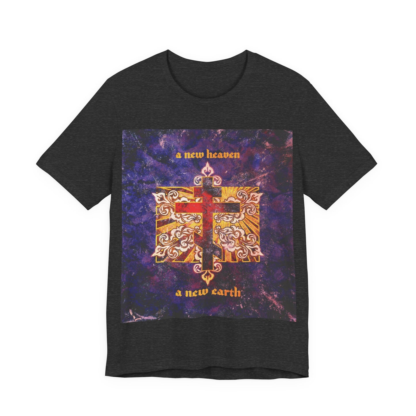 A New Heaven/A New Earth | Red Orthodox Cross on Textured Ornate Background  | Orthodox Christian Unisex Cotton T-Shirt