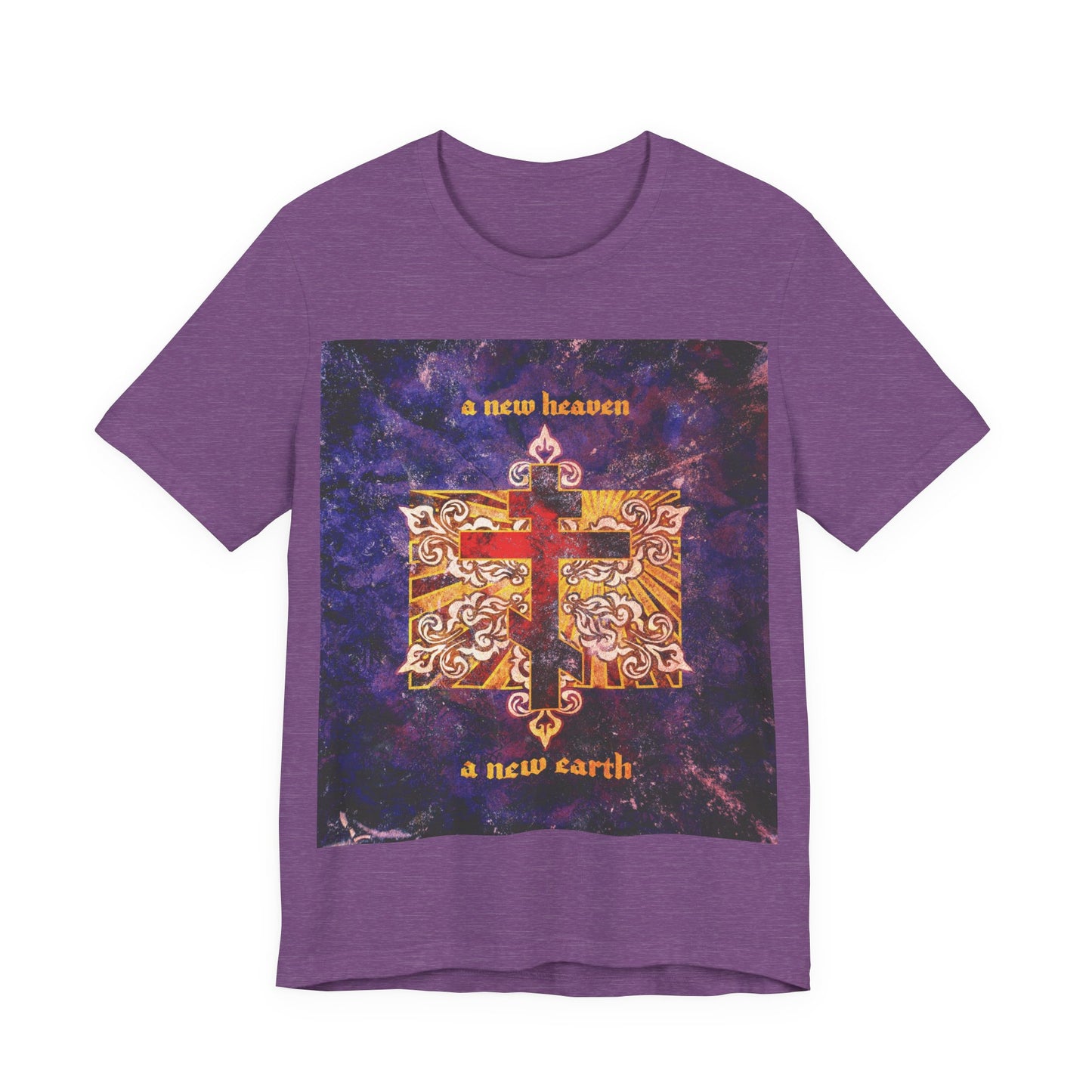 A New Heaven/A New Earth | Red Orthodox Cross on Textured Ornate Background  | Orthodox Christian Unisex Cotton T-Shirt