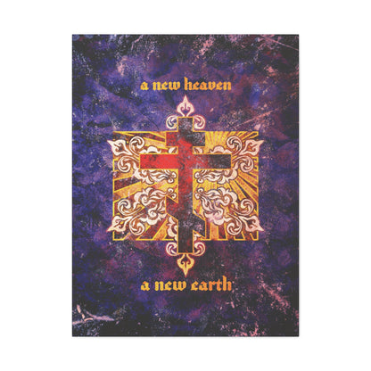 A New Heaven/A New Earth | Red Orthodox Cross on Textured Ornate Background | Christian Canvas Art