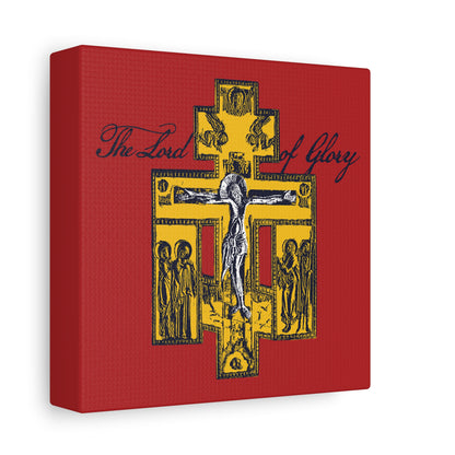 The Lord of Glory | Russian Golgotha Crucifix IconoGraphic (Red BG) | 1 Corinthians 2:8 | Orthodox Christian Canvas Art