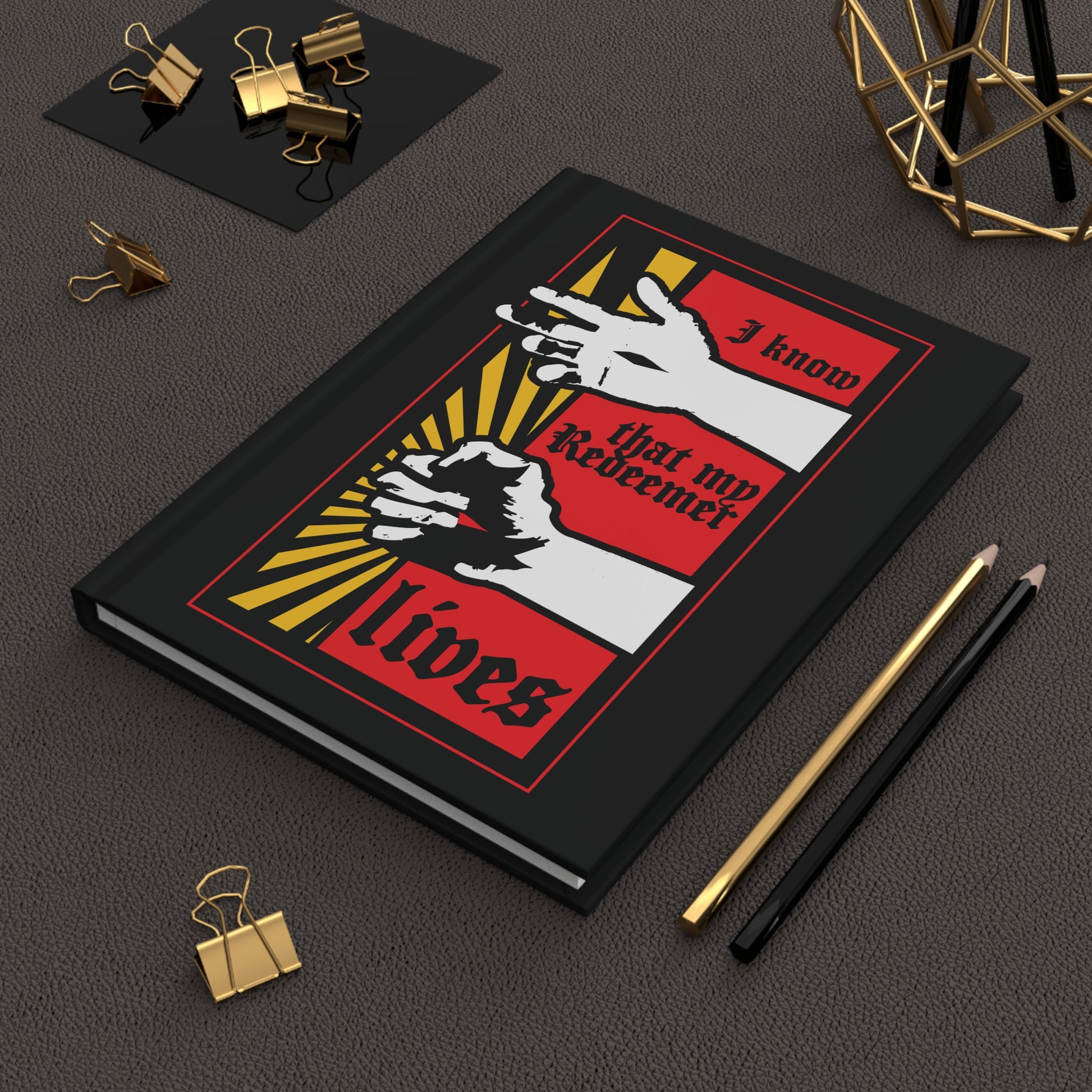 The "I Know That My Redeemer Lives (Job 19:25)" Orthodox Christian Blank Journal features a comic book style design with a resurrected Jesus fist, empowering you to notice God's presence every day.