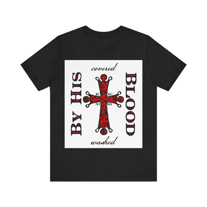 Washed/Covered By His Blood (1 John 1:7) | ICXC NIKA Ornate Red Orthodox Cross | Orthodox Christian Cotton T-Shirt