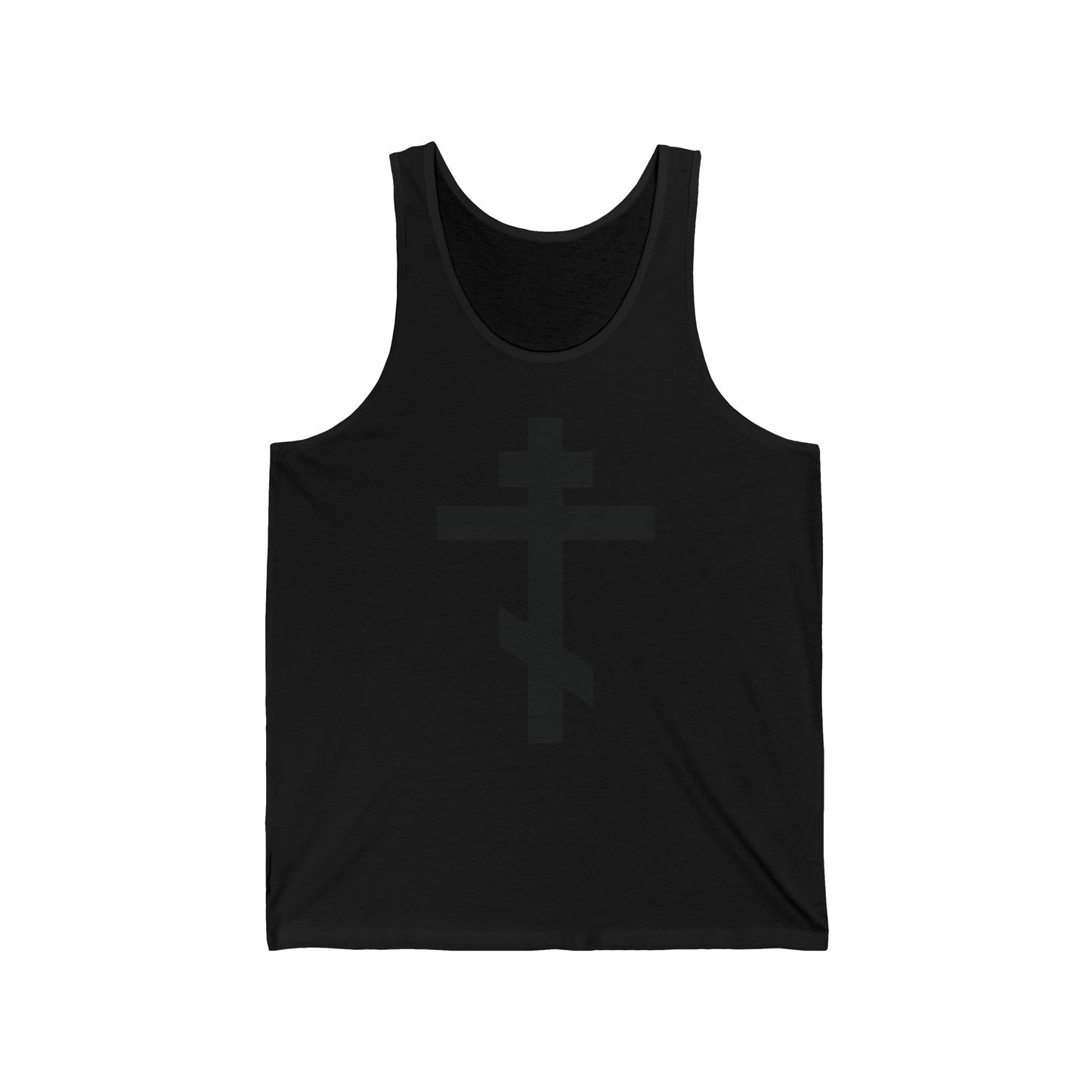 Black On Black Orthodox Cross | Preserve Thy People By Thy Cross, O Lord | Christ is King | Orthodox Christian Cotton Tank Top
