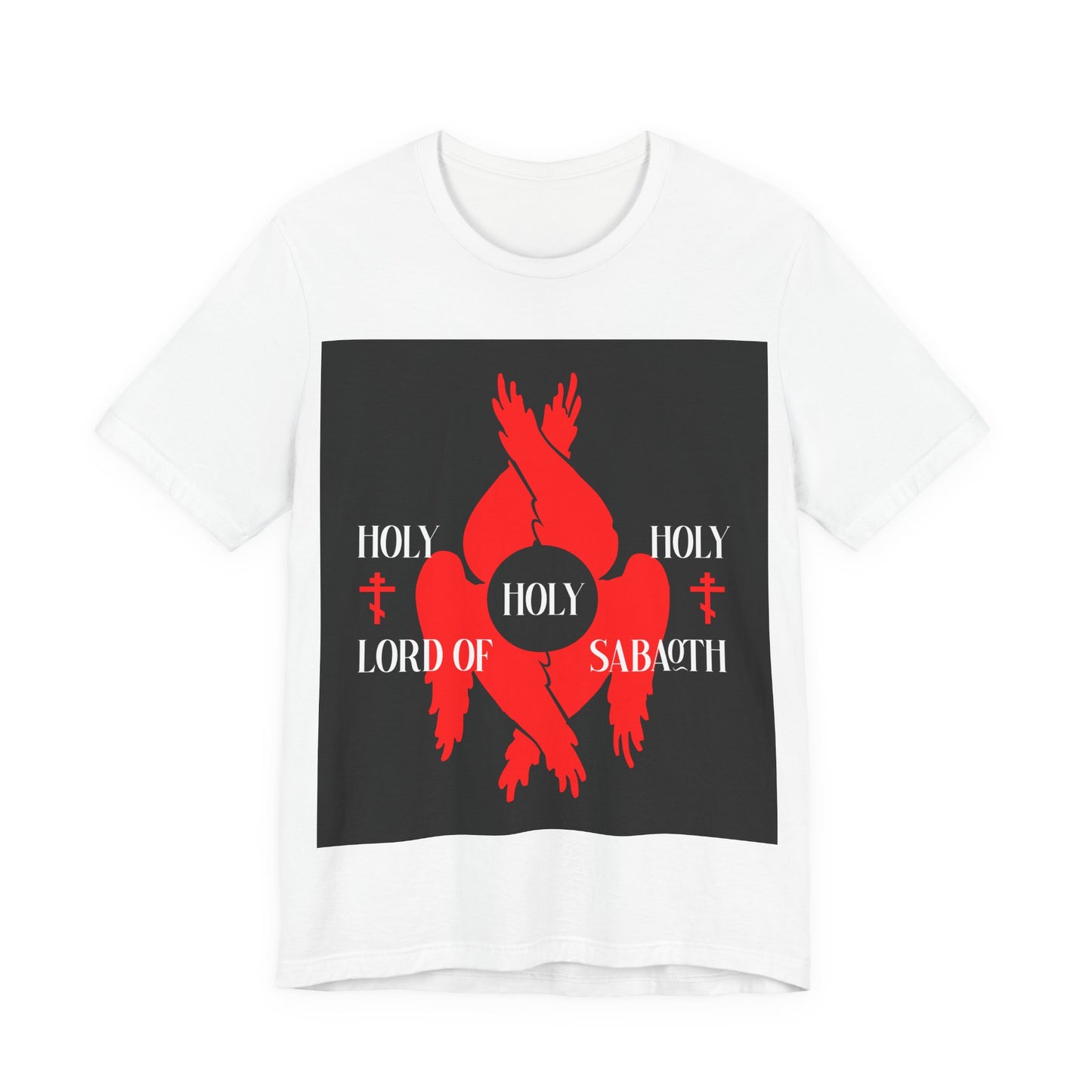 Holy Holy Holy Lord of Sabaoth Red Seraphim Wings Orthodox Crosses | Isaiah 6:3 | Divine Council | Orthodox Christian Cotton Unisex T-Shirt