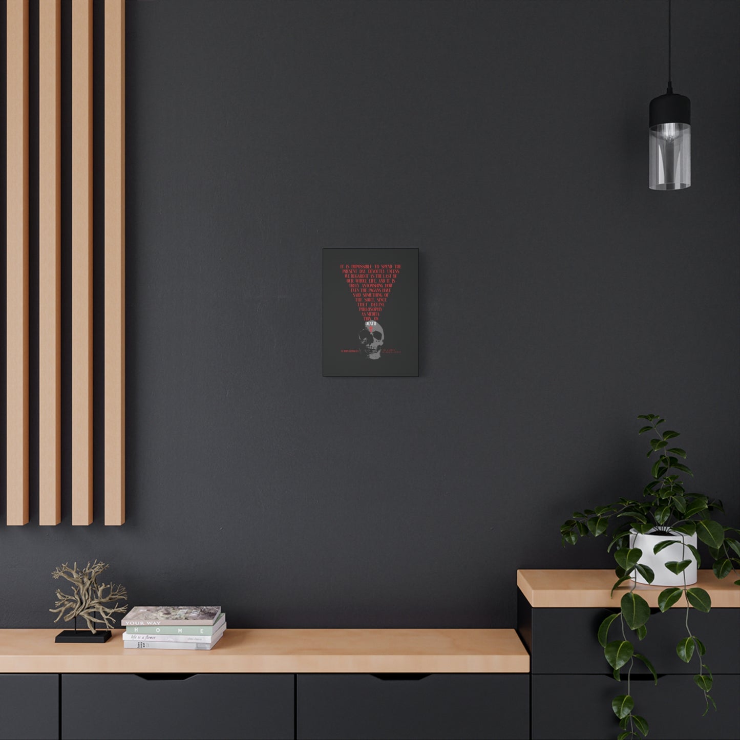 Create a serene space for St John Climacus-inspired memento mori meditation with "The Present Day As the Last Day of Our Life" Orthodox canvas wall art—featuring a skull with red cross, perfect for reflection and remembrance.
