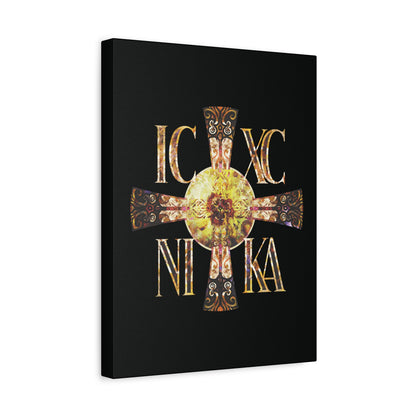 ICXC NIKA Celtic Style Equal Armed Cross | Bright Solar Texture | Orthodox Christian Canvas Art