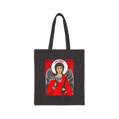 Behold I Send an Angel Before You (Ex 23:20) | Guardian Angel With Cross & Sword IconoGraphic | Orthodox Christian Canvas Tote Bag