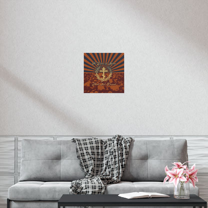 The Gates of Hades Shall Not Prevail | Cross with Wreath & Crown of Thorns | Skulls and Rays | Orthodox Christian Art Poster