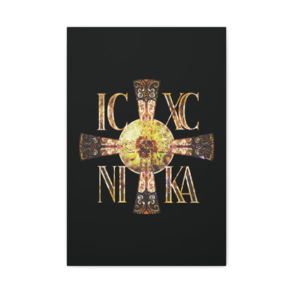 ICXC NIKA Celtic Style Equal Armed Cross | Bright Solar Texture | Orthodox Christian Canvas Art