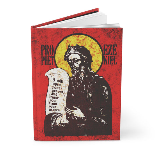 Prophet Ezekiel IconoGraphic | Textured, High Contrast Bright Red and Yellow Design | Old Testament | Orthodox Christian Hardcover Journal