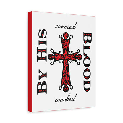 Washed/Covered By His Blood (1 John 1:7) | ICXC NIKA Ornate Red Orthodox Cross | Orthodox Christian Canvas Art
