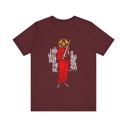 The Lord Shall Fight For You (Exodus 14:14) | Jesus Christ with Sword IconoGraphic | Orthodox Christian Cotton T-Shirt