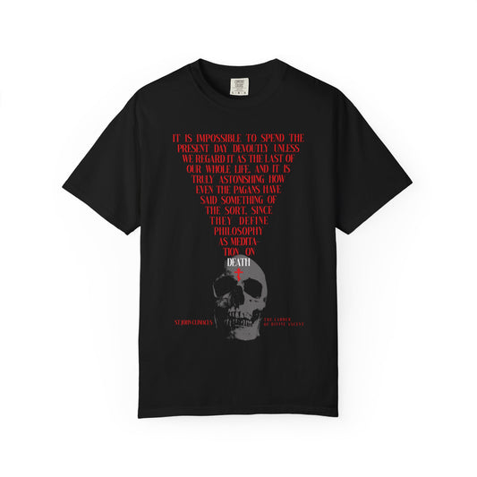 Black The Present Day As the Last Day of Our Life t-shirt featuring a skull with a red cross.