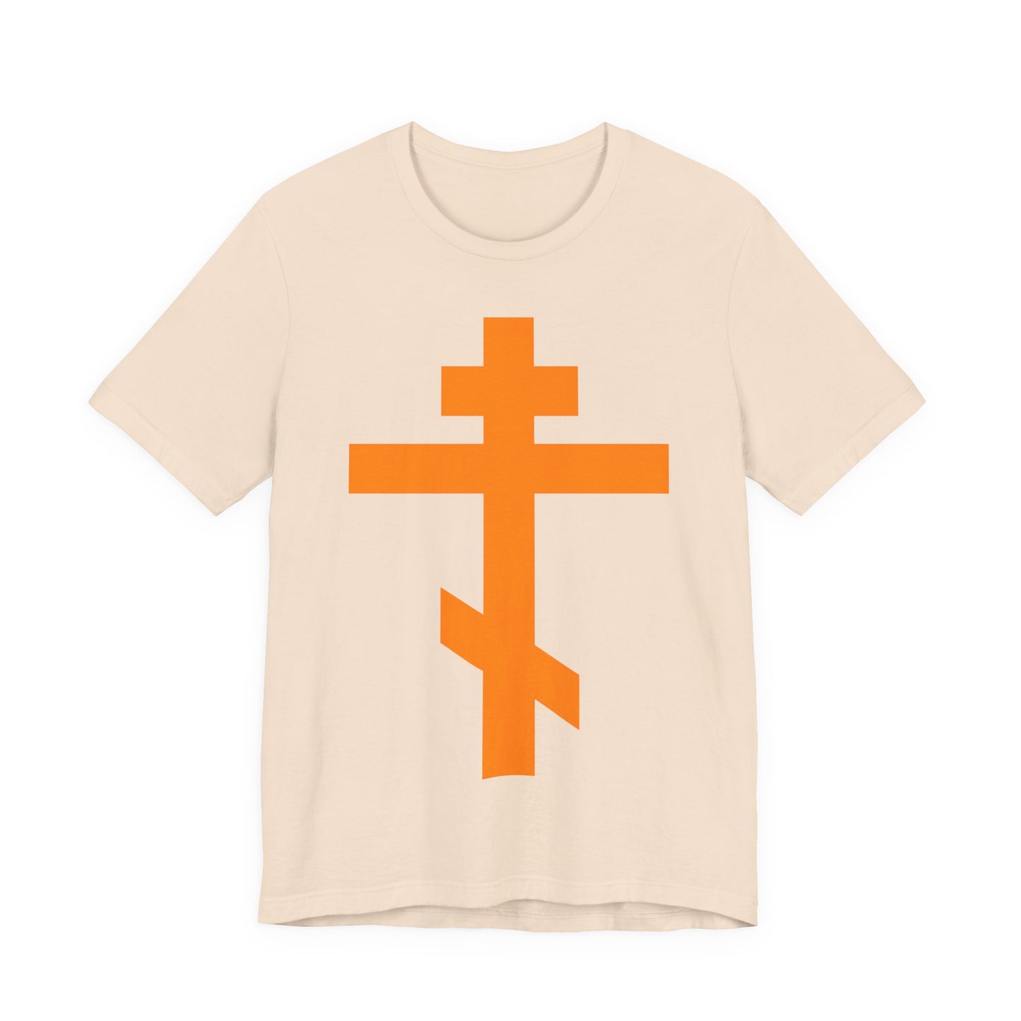 Orange Orthodox Tribar Cross | Preserve Thy People By Thy Cross, O Lord | Christ is King | Christian Unisex Cotton Tee
