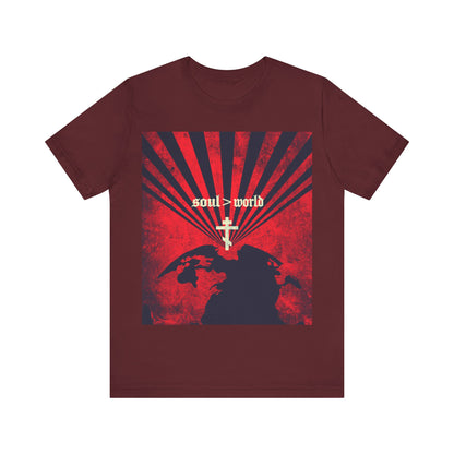 What Shall it Profit a Man | Matthew 16:26 | Soul Is Greater Than World | Red Earth Design with White Cross | Orthodox Christian T-Shirt