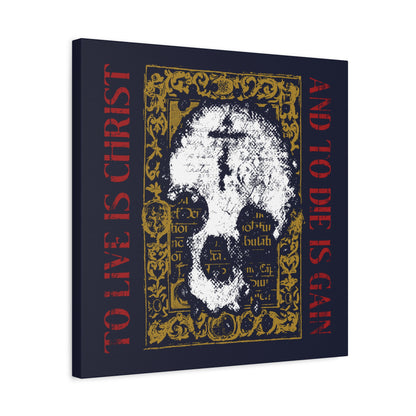 To Live is Christ, to Die is Gain (Philippians 1:21) | Skull with Cross on Gold Manuscript Texture | Orthodox Christian Canvas Art