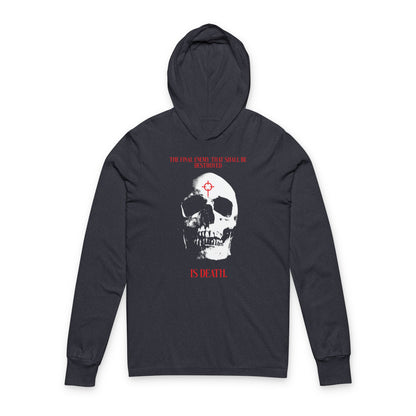 The Final Enemy That Shall Be Destroyed (1 Cor 15:26) | Skull in Crosshairs | Gothic Style Orthodox Long Sleeve Hooded Shirt