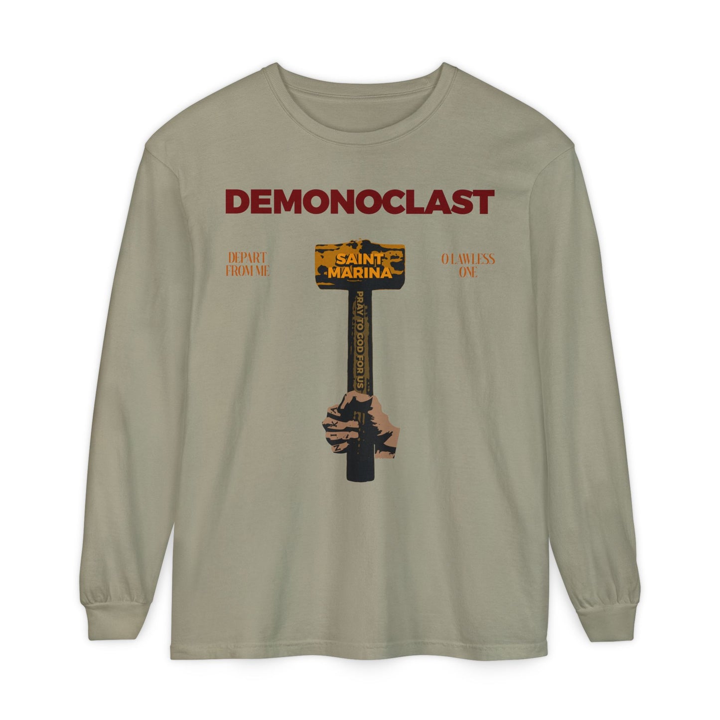 Demonoclast | St. Marina's Hammer | NIKA Fist | Christ Conquers | Demon Smasher | Unseen Warfare | Christian Martyrdom | Orthodox Long Sleeve