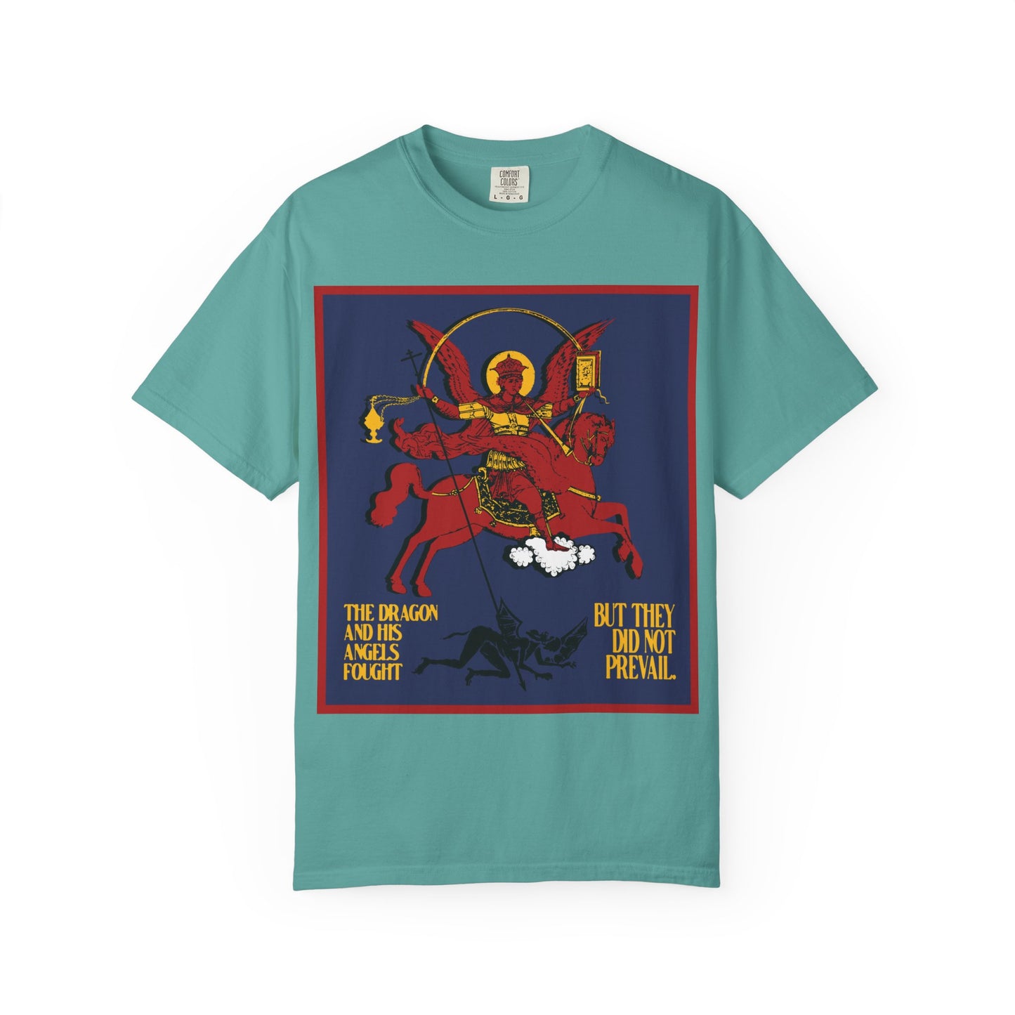 Archangel Michael Defeating Satan the Dragon (Rev 12:7-8) | Apocalyptic IconoGraphic | Orthodox Christian Heavyweight Cotton Unisex Tee