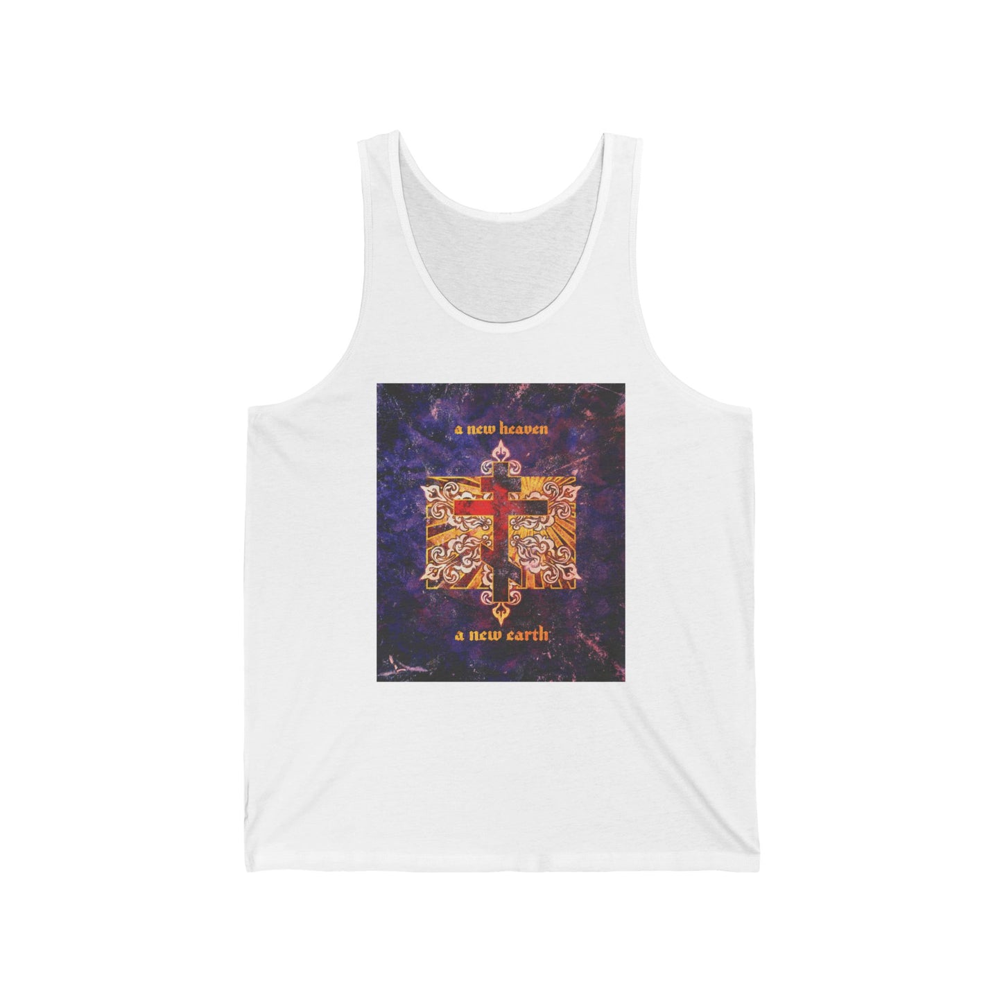 A New Heaven/A New Earth | Red Orthodox Cross on Textured Ornate Background | Apocalyptic | Orthodox Christian Cotton Tank Top