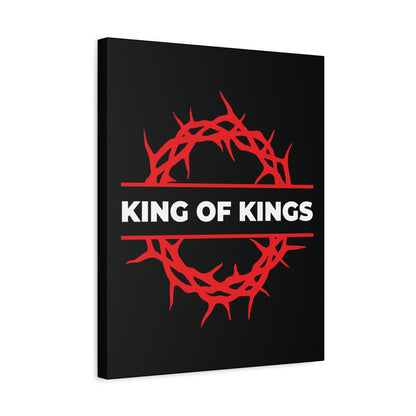 King of Kings Crown of Thorns | The King of Glory canvas features a red crown of thorns and bold KING OF KINGS text, inspired by Revelation 19:16. Christ is King—bold Christian canvas art for your home.
