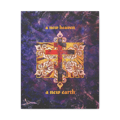 A New Heaven/A New Earth | Red Orthodox Cross on Textured Ornate Background | Christian Canvas Art