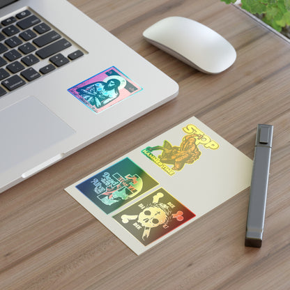 Random Mix No. 1 Four Sticker Sheet near a laptop, mouse, pen, and plant on a desk.