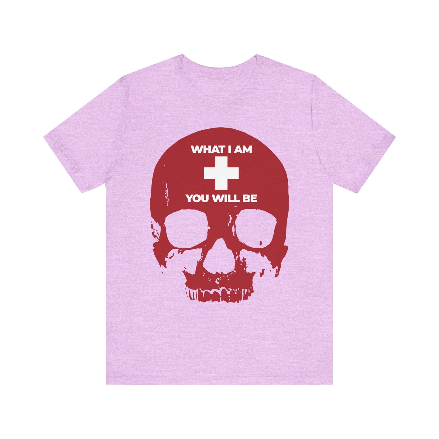 What I Am You Will Be White Cross on Red Skull | Remember You Will Die | Memento Mori | Orthodox Christian Lightweight Cotton Unisex Tee