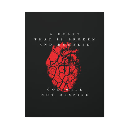 A Heart That is Broken and Humbled God Will Not Despise—Christian canvas art featuring a cracked heart with Orthodox cross, inspired by Psalm 51’s message of repentance and forgiveness.