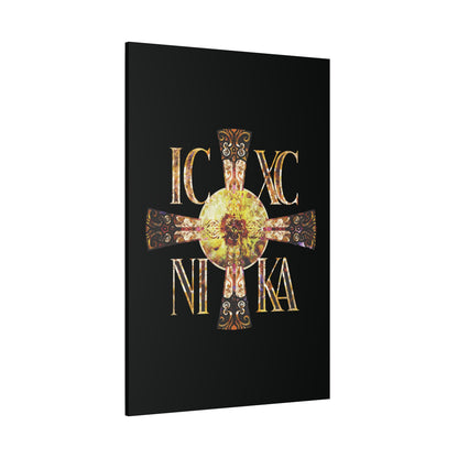ICXC NIKA Celtic Style Equal Armed Cross | Bright Solar Texture | Orthodox Christian Canvas Art