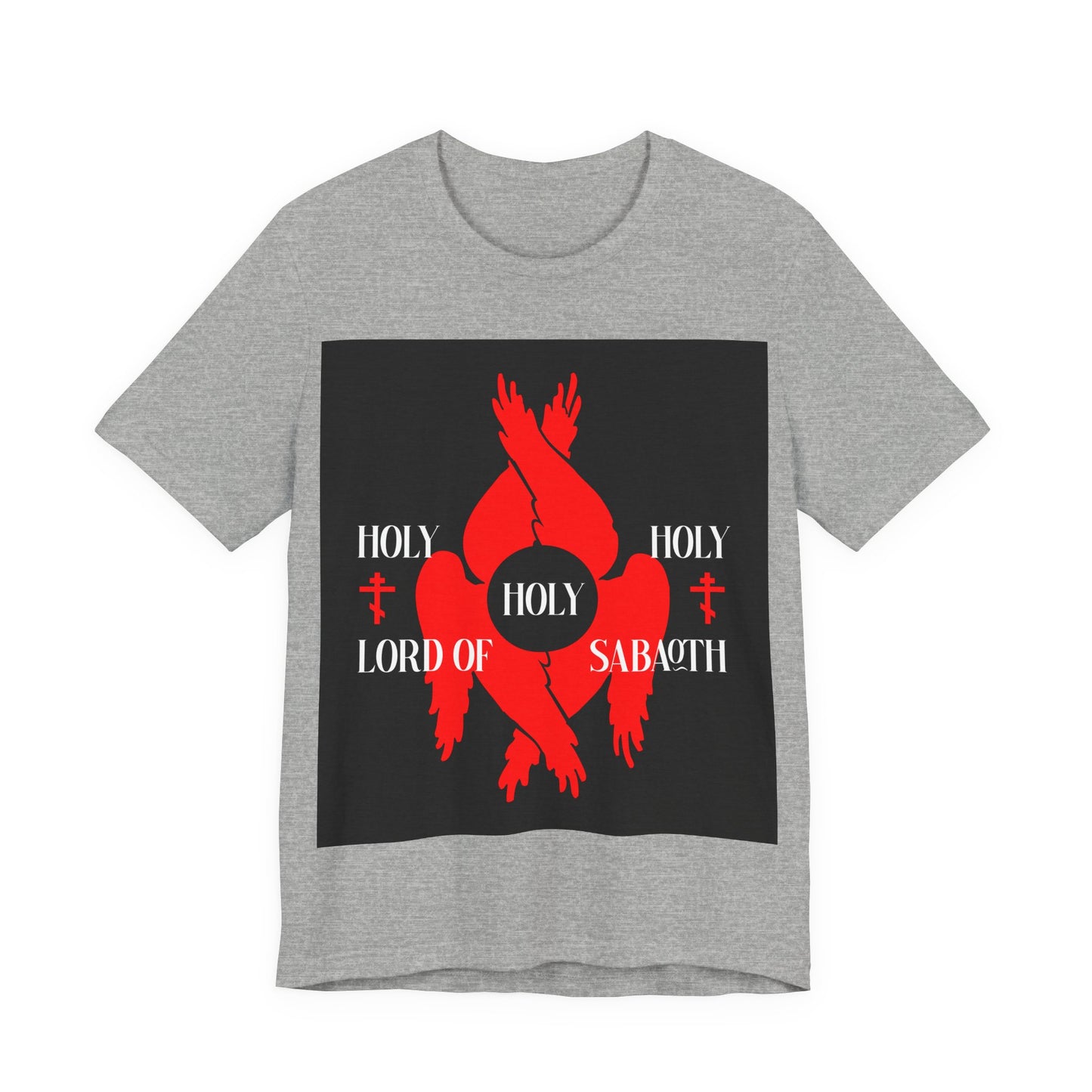 Holy Holy Holy Lord of Sabaoth Red Seraphim Wings Orthodox Crosses | Isaiah 6:3 | Divine Council | Orthodox Christian Cotton Unisex T-Shirt