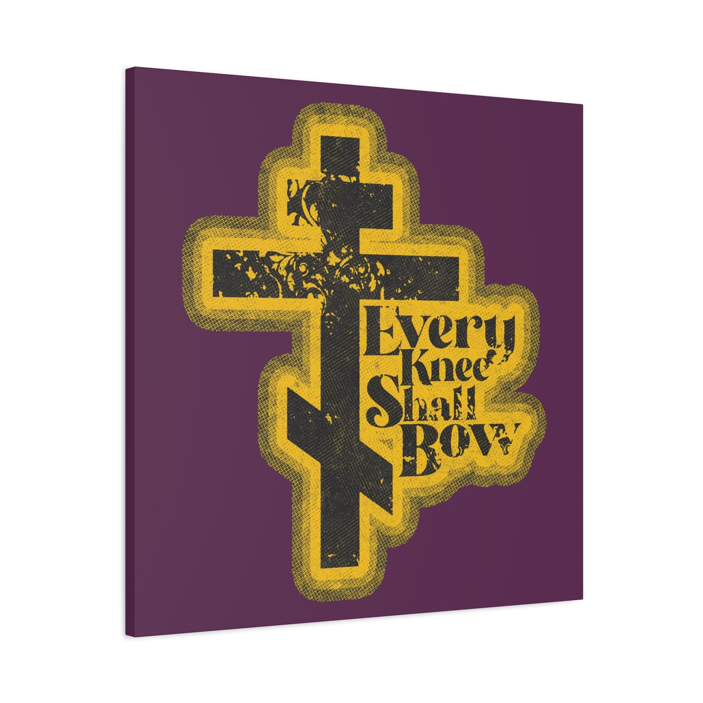 Every Knee Shall Bow | 70s Distressed Halftone Comic Book Aesthetic | Philippians 2:10-11 | Isaiah 45:23 | Christian Wall Art