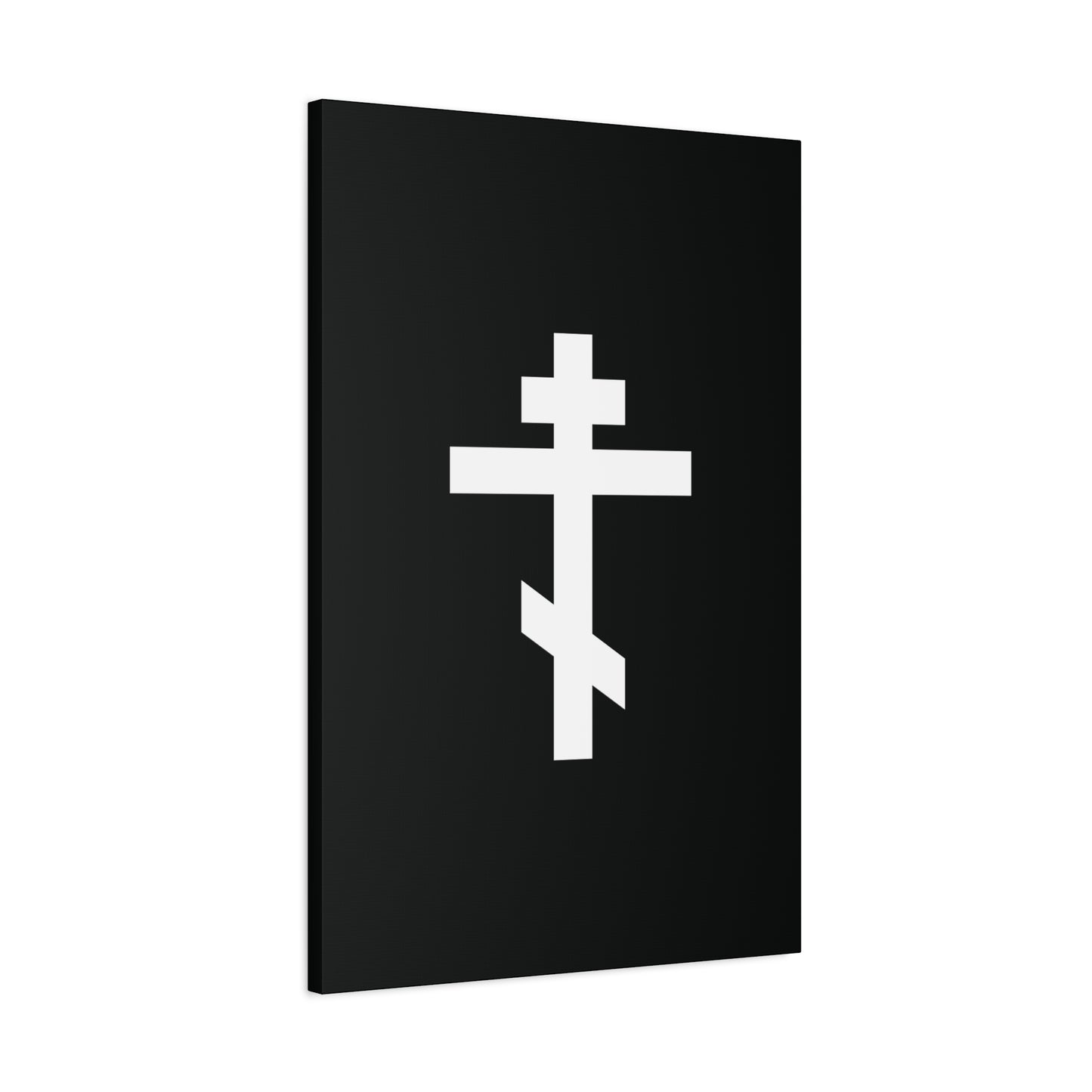 White Orthodox Cross Black Background | Let all the earth venerate the Precious and Life-Giving Cross of the Lord | Christian Canvas Art