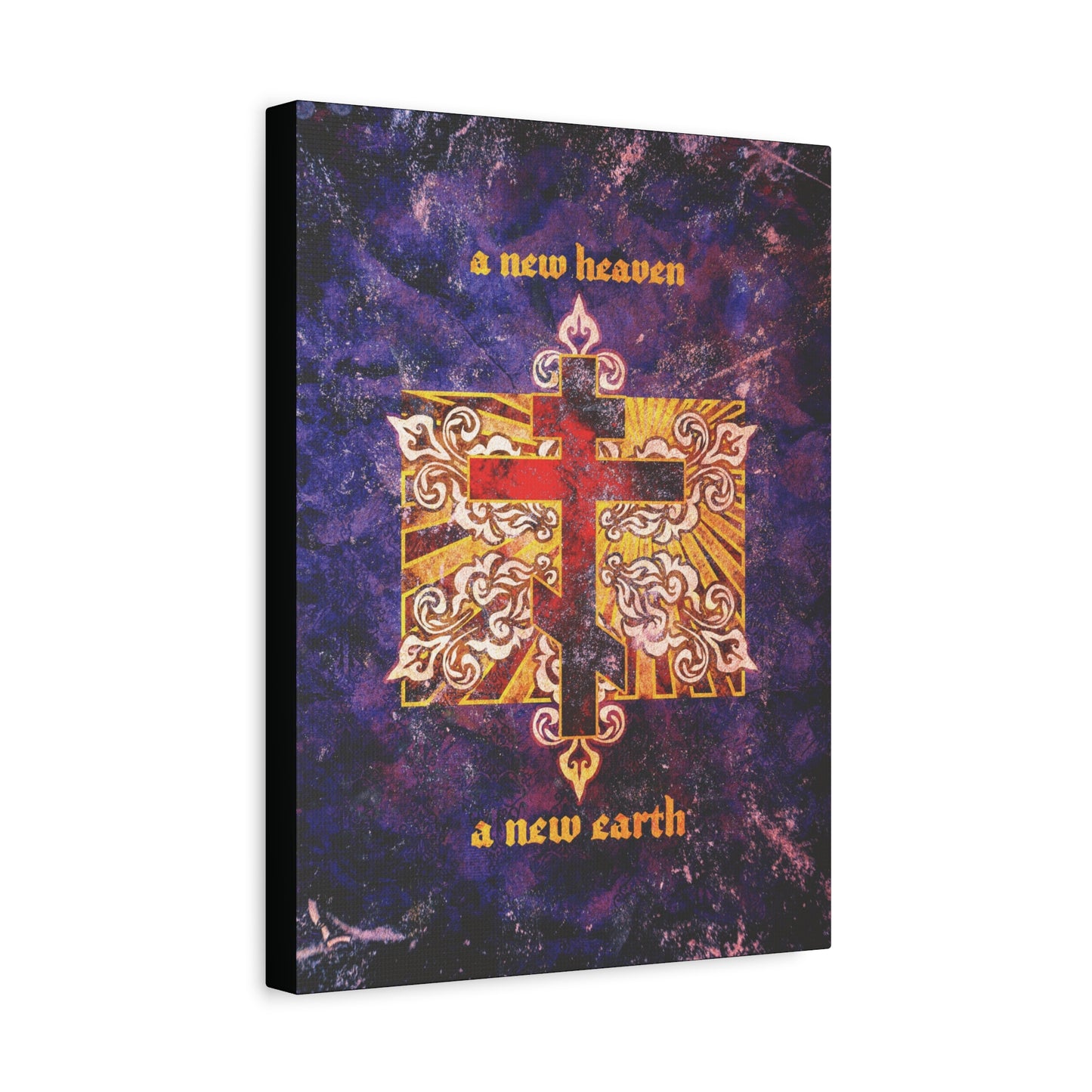 A New Heaven/A New Earth | Red Orthodox Cross on Textured Ornate Background | Christian Canvas Art