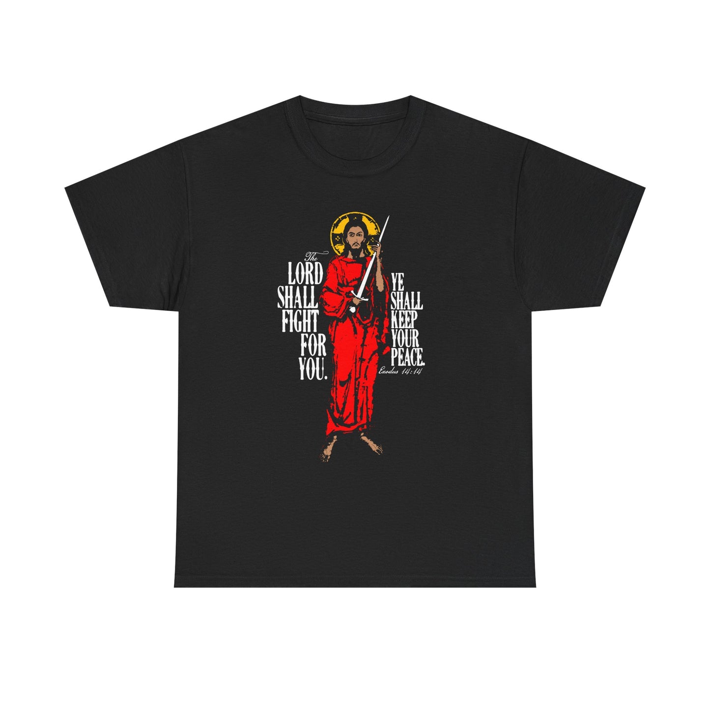 The Lord Shall Fight For You (Exodus 14:14) | Jesus Christ with Sword IconoGraphic | Orthodox Midweight Cotton Unisex Tee