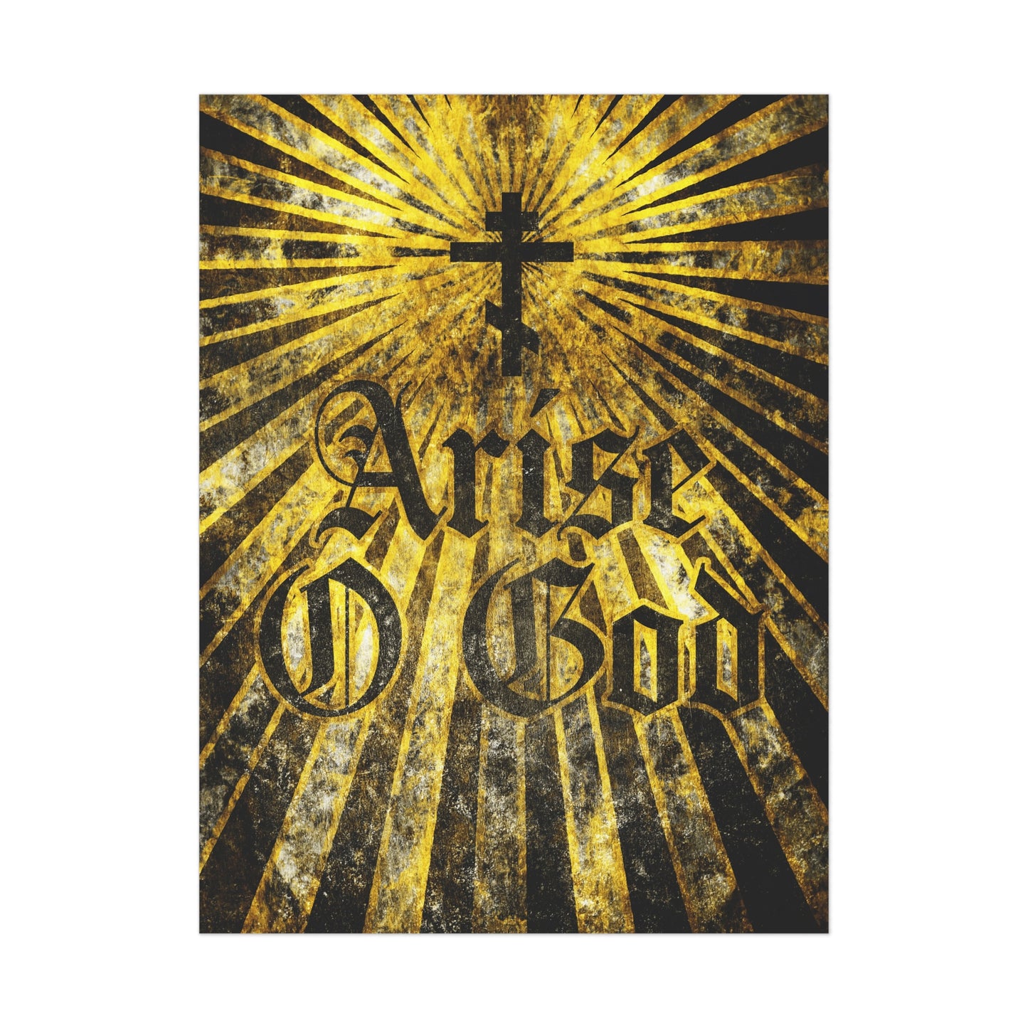 Arise O God | Psalm 81 (82 LXX) art poster features a bold Orthodox cross with golden rays, textured gothic font, and a divine council theme—perfect for Orthodox Christian decor.