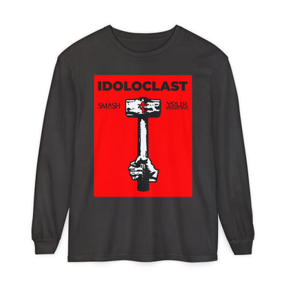 Idoloclast Idol-Smasher | Jesus NIKA Fist w/ Sledgehammer on Red Background | Smash Your Passions | Orthodox Christian Long Sleeve Shirt