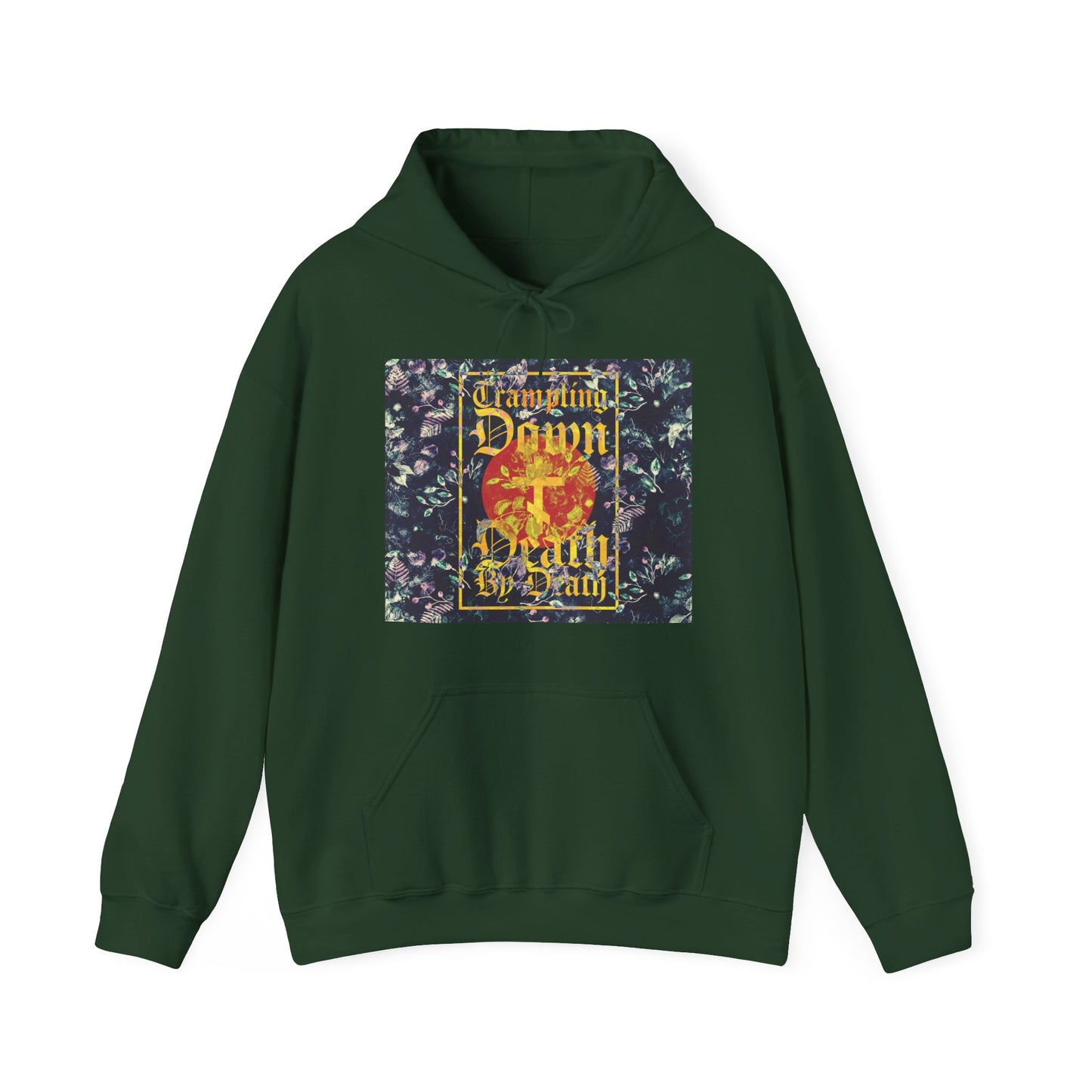 Trampling Down Death By Death | Paschal Floral Design with Gothic Script and Three-Bar Cross | Orthodox Christian Hoodie