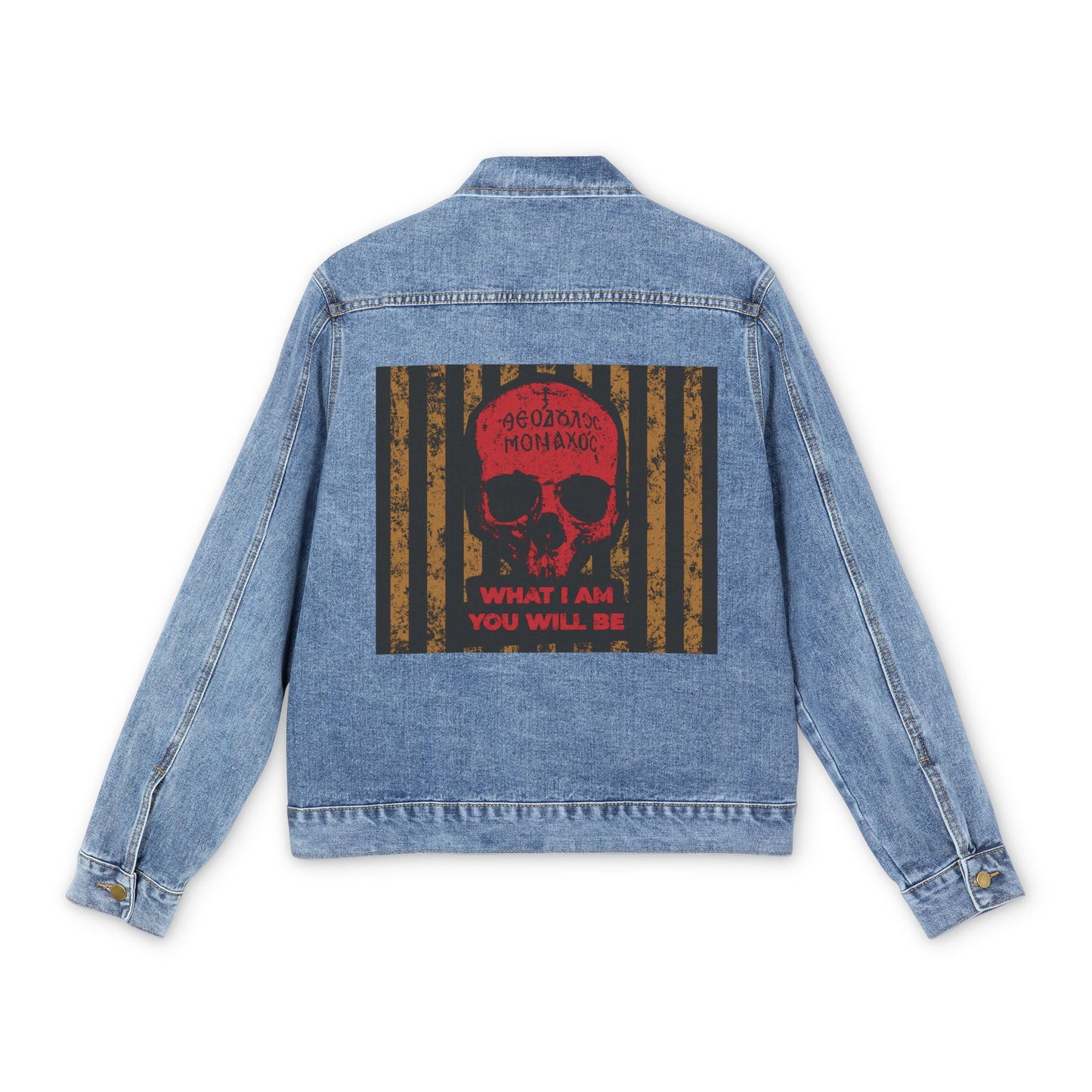 What I Am You Will Be | Memento Mori | Remembrance of Death | Mt Athos Monk Skull | Ascetic Ethos | Christian Jean Jacket