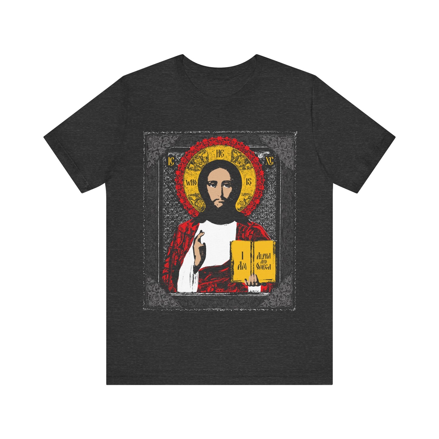 Christ Pantocrator Icono-Graphic | He-Who-Is | I Am the Alpha and Omega | Ancient Icon Graphic Design | Orthodox Christian Cotton T-Shirt