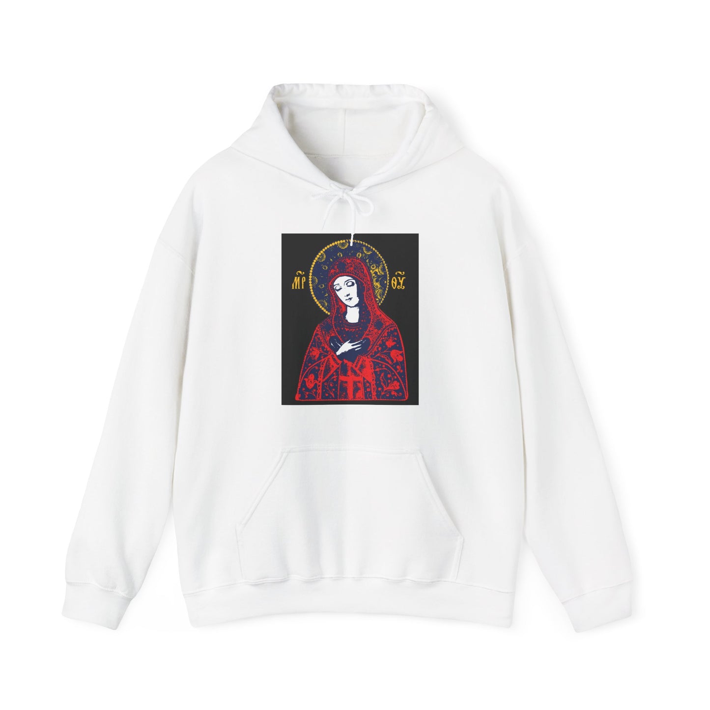 Joy of All Joys Tenderness Theotokos Iconographic Based on Traditional Orthodox Iconography | Bright Red Design | Orthodox Christian Hoodie