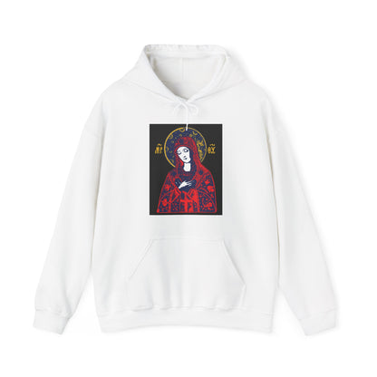 Joy of All Joys Tenderness Theotokos Iconographic Based on Traditional Orthodox Iconography | Bright Red Design | Orthodox Christian Hoodie