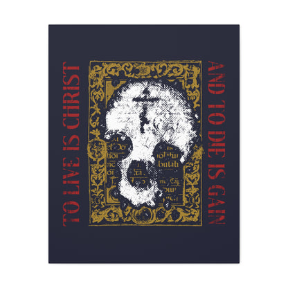To Live is Christ, to Die is Gain (Philippians 1:21) | Skull with Cross on Gold Manuscript Texture | Orthodox Christian Canvas Art