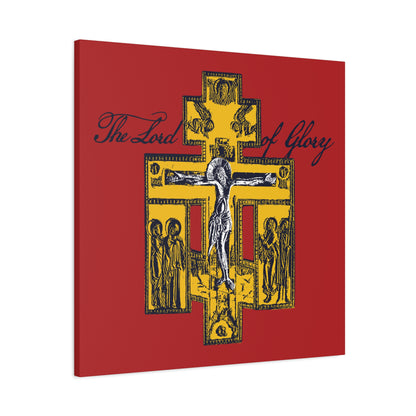 The Lord of Glory | Russian Golgotha Crucifix IconoGraphic (Red BG) | 1 Corinthians 2:8 | Orthodox Christian Canvas Art