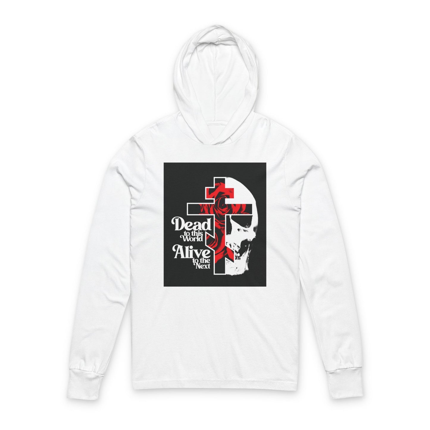 Dead to this World Alive to the Next | Goth Aesthetic Flower Cross & Skull | 70s Typography | Bestselling | Orthodox Long Sleeve Hooded Shirt