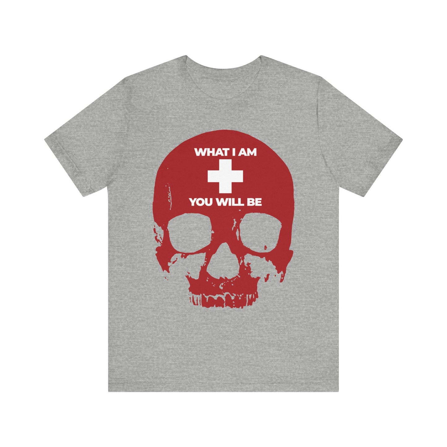 What I Am You Will Be White Cross on Red Skull | Remember You Will Die | Memento Mori | Orthodox Christian Lightweight Cotton Unisex Tee