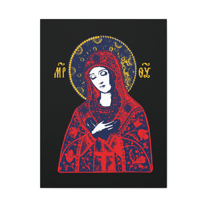 Joy of All Joys Tenderness Theotokos Iconographic Based on Traditional Orthodox Iconography | Red Design | Orthodox Christian Canvas Art